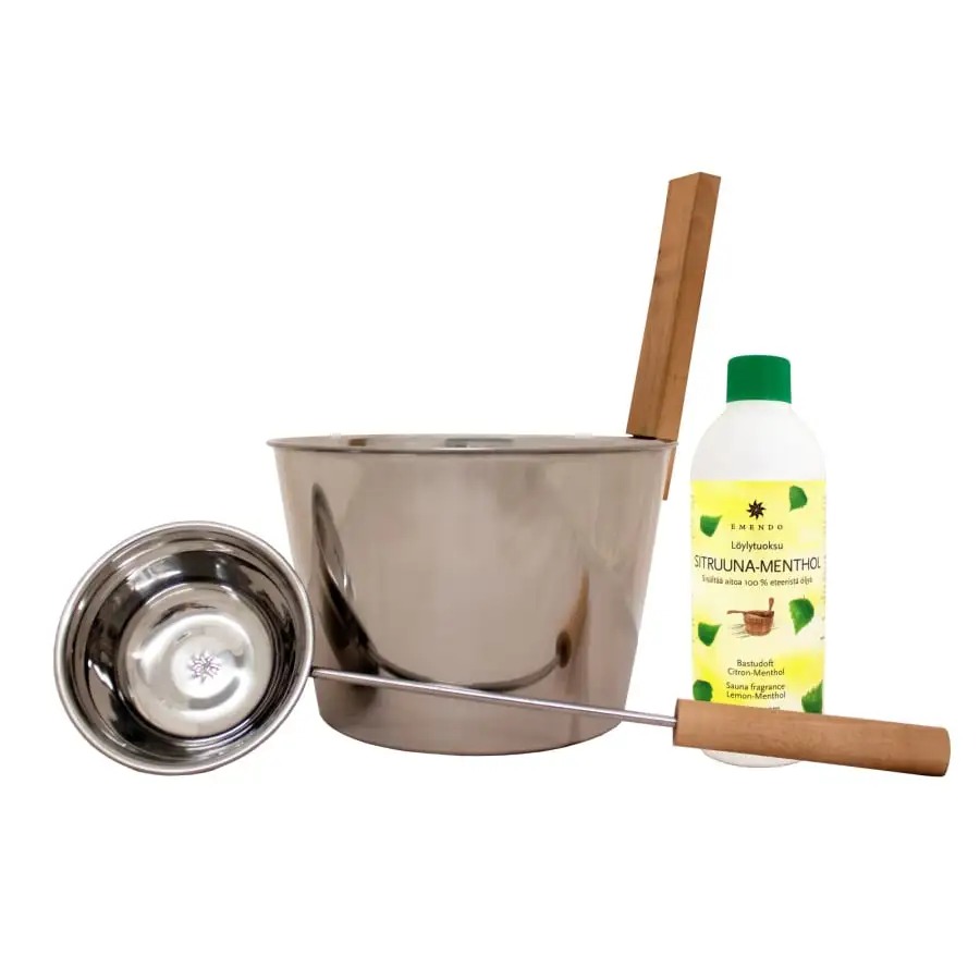 Emendo Teräskiulu Ja Kauha+Sitruuna-Menthol Löylytuoksu 3 Emendo Teräskiulu Ja Kauha+Sitruuna-Menthol Löylytuoksu