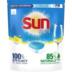 SUN® Sun All-in-1 Lemon 78 tab Konetiskitabletti 6 SUN® Sun All-in-1 Lemon 78 tab Konetiskitabletti -Huonekalut myymälä 8720181256172
