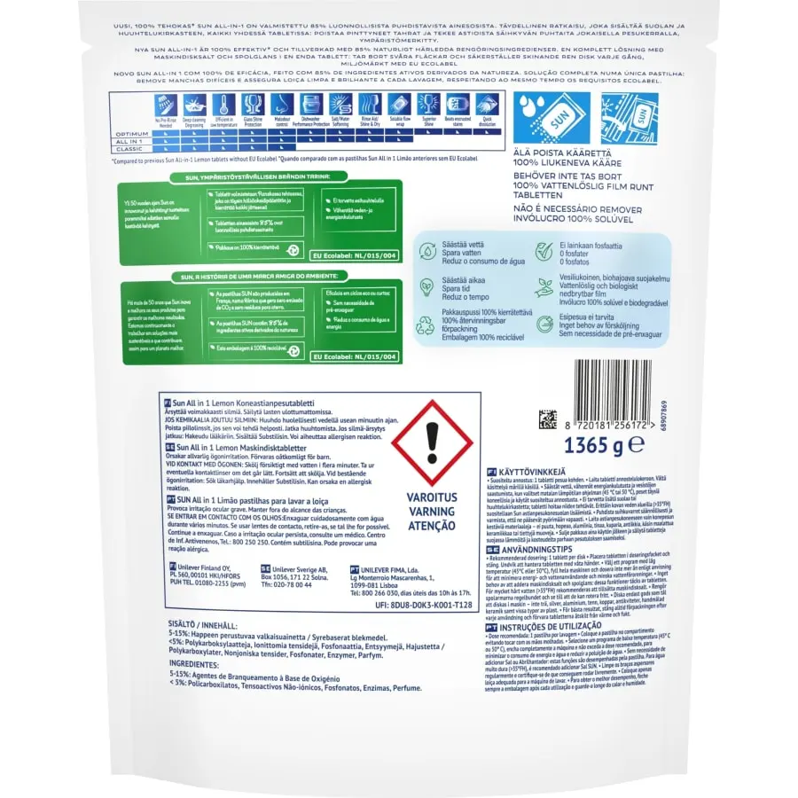 SUN® Sun All-in-1 Lemon 78 tab Konetiskitabletti 5 SUN® Sun All-in-1 Lemon 78 tab Konetiskitabletti - Image 3